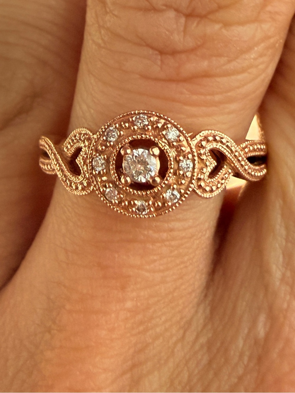 Diamond Wedding Ring Rose Gold Filigree Halo Sz7